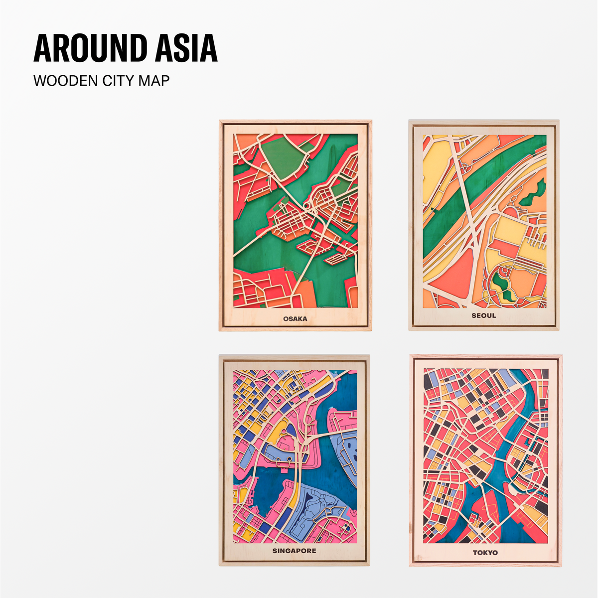 World Wooden City Map - Asia Collection