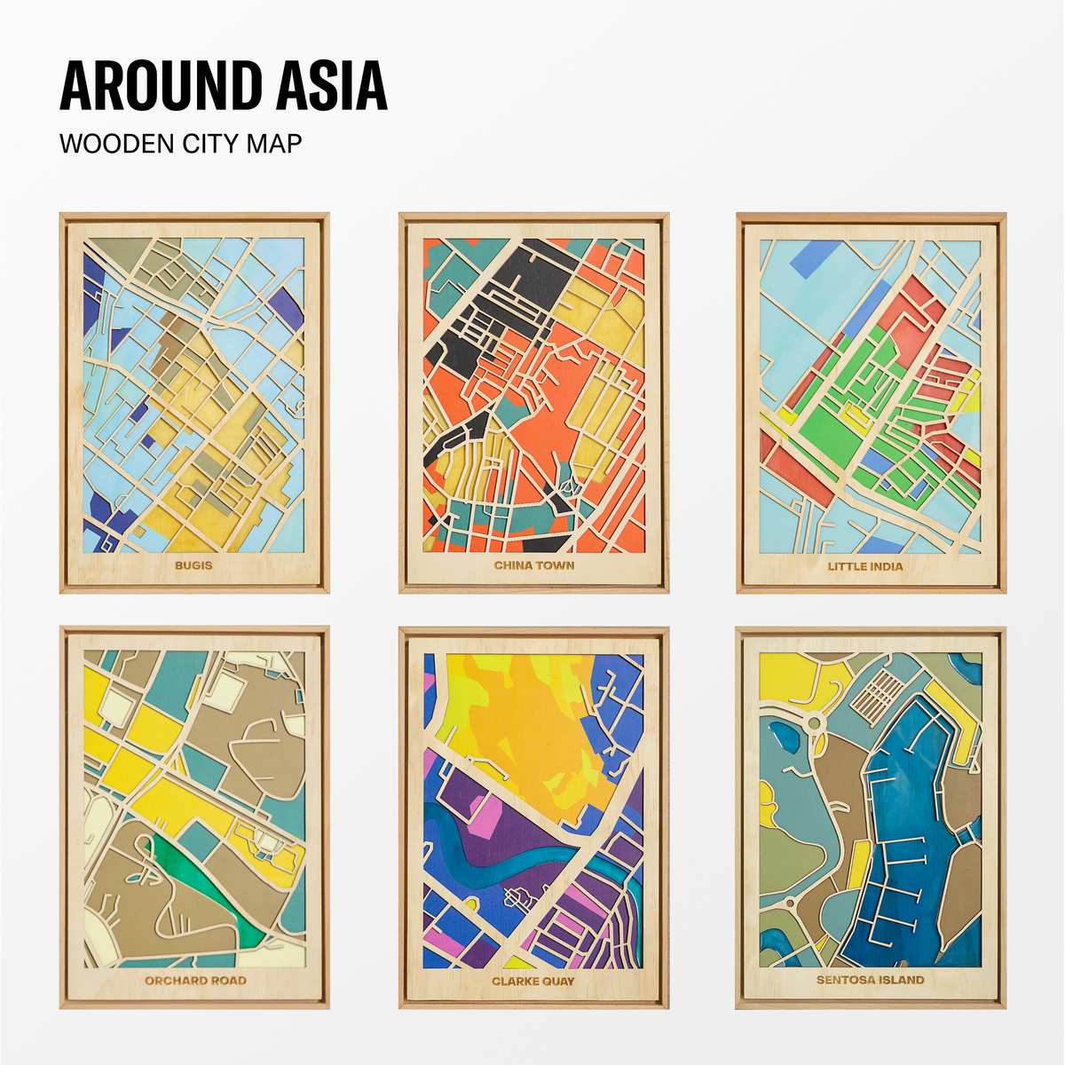 World Wooden City Map - Asia Collection