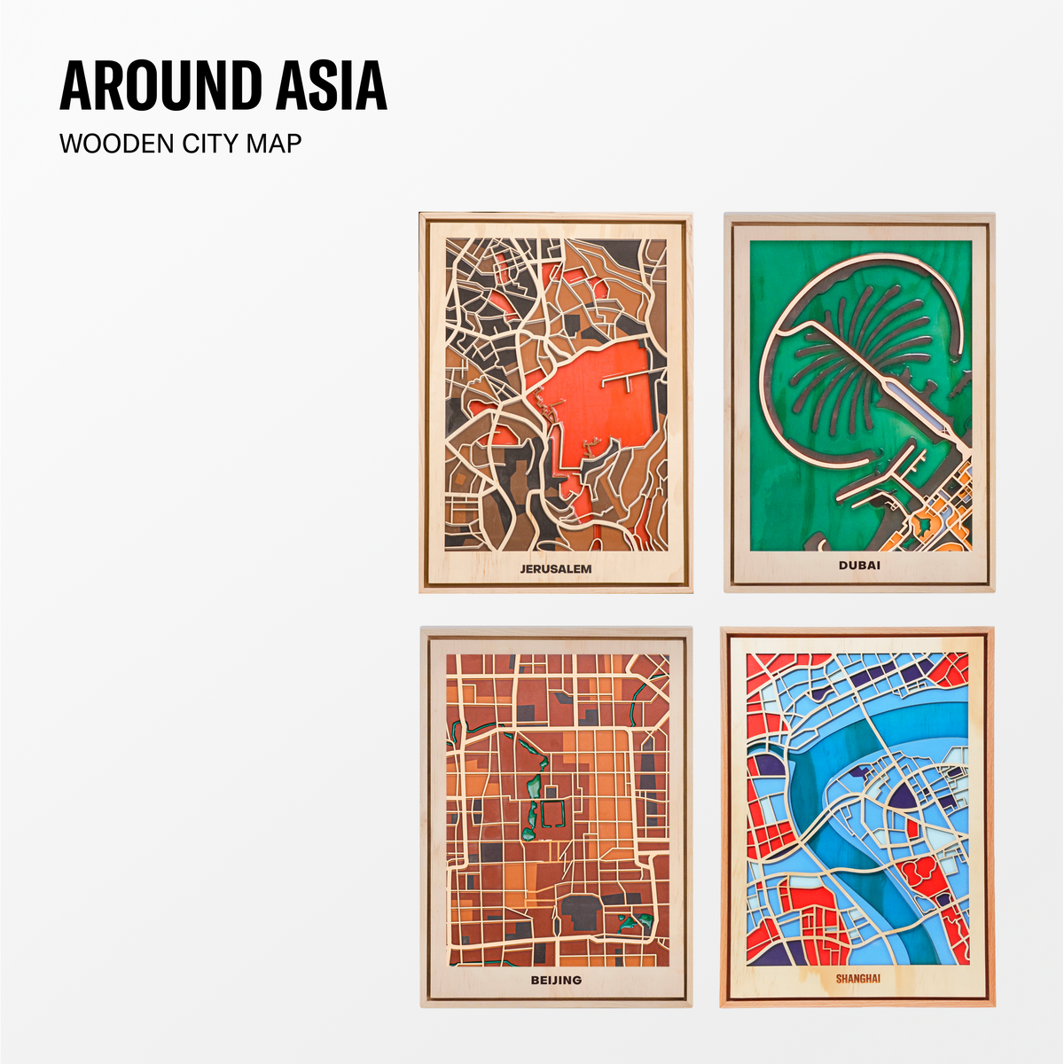 World Wooden City Map - Asia Collection
