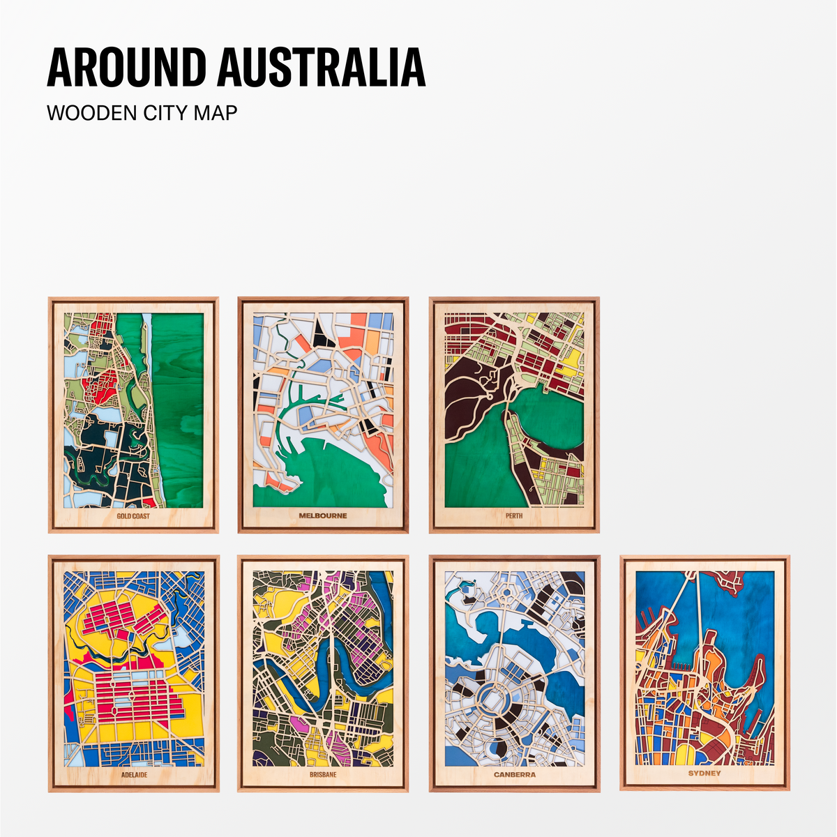 Wooden Wall Art - Australia City Maps