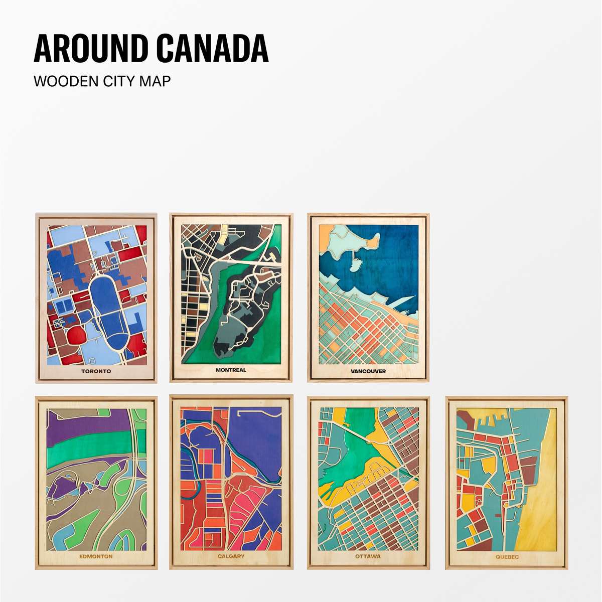 World Wooden City Map - Canadian Cities
