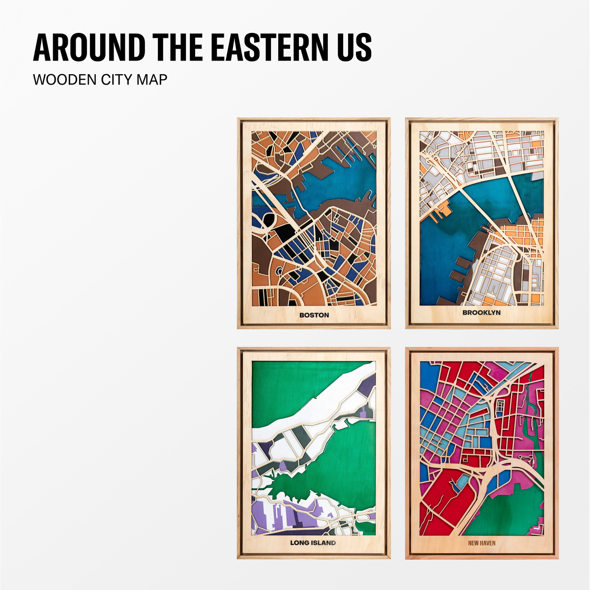 Wooden City Maps of American Cities - Eastern US