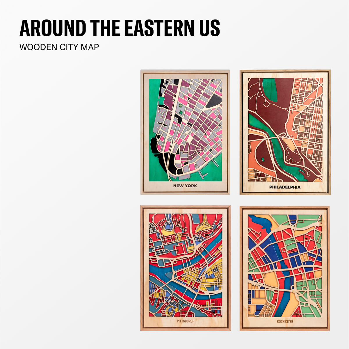 Wooden City Maps of American Cities - Eastern US