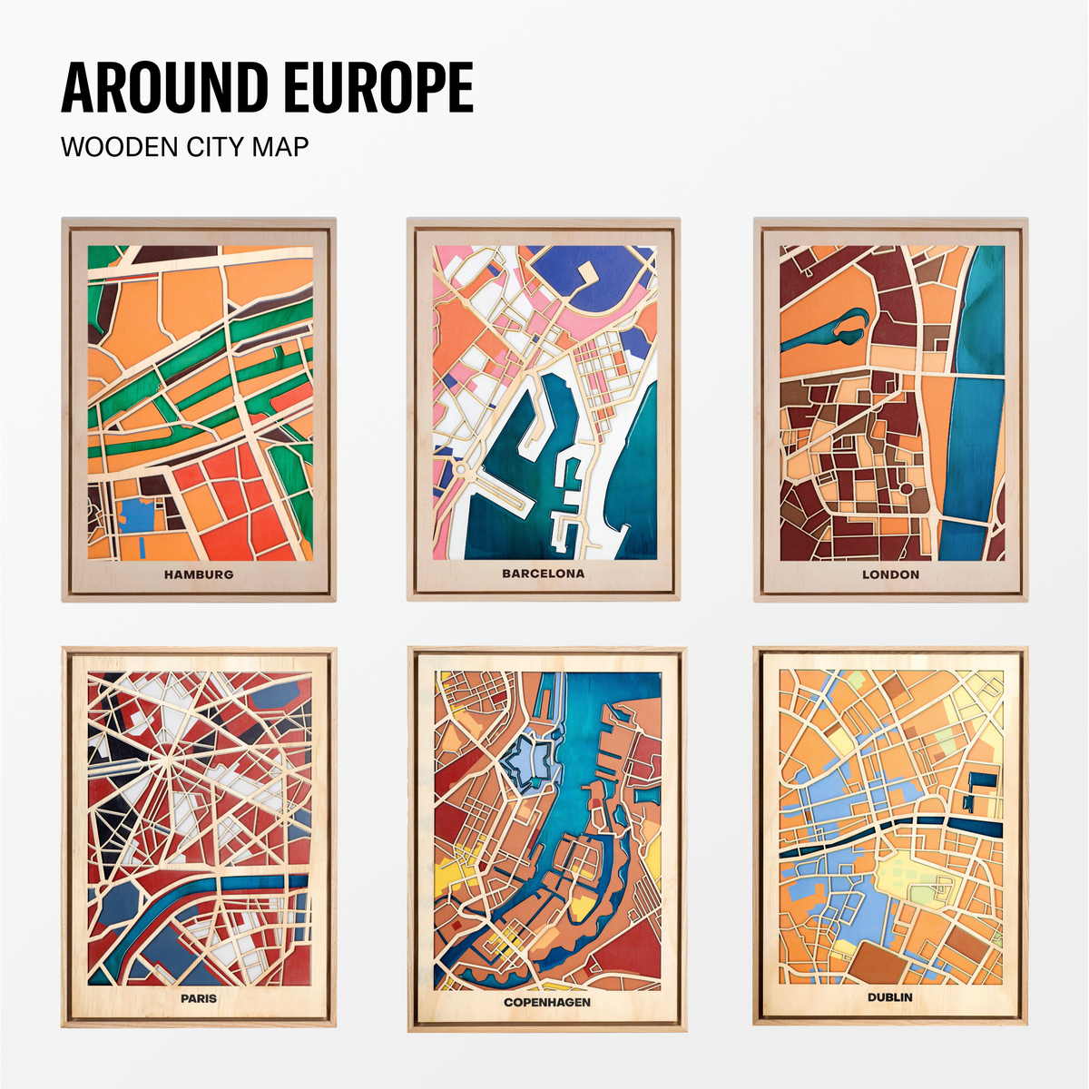 World Wooden City Map - EU Cities