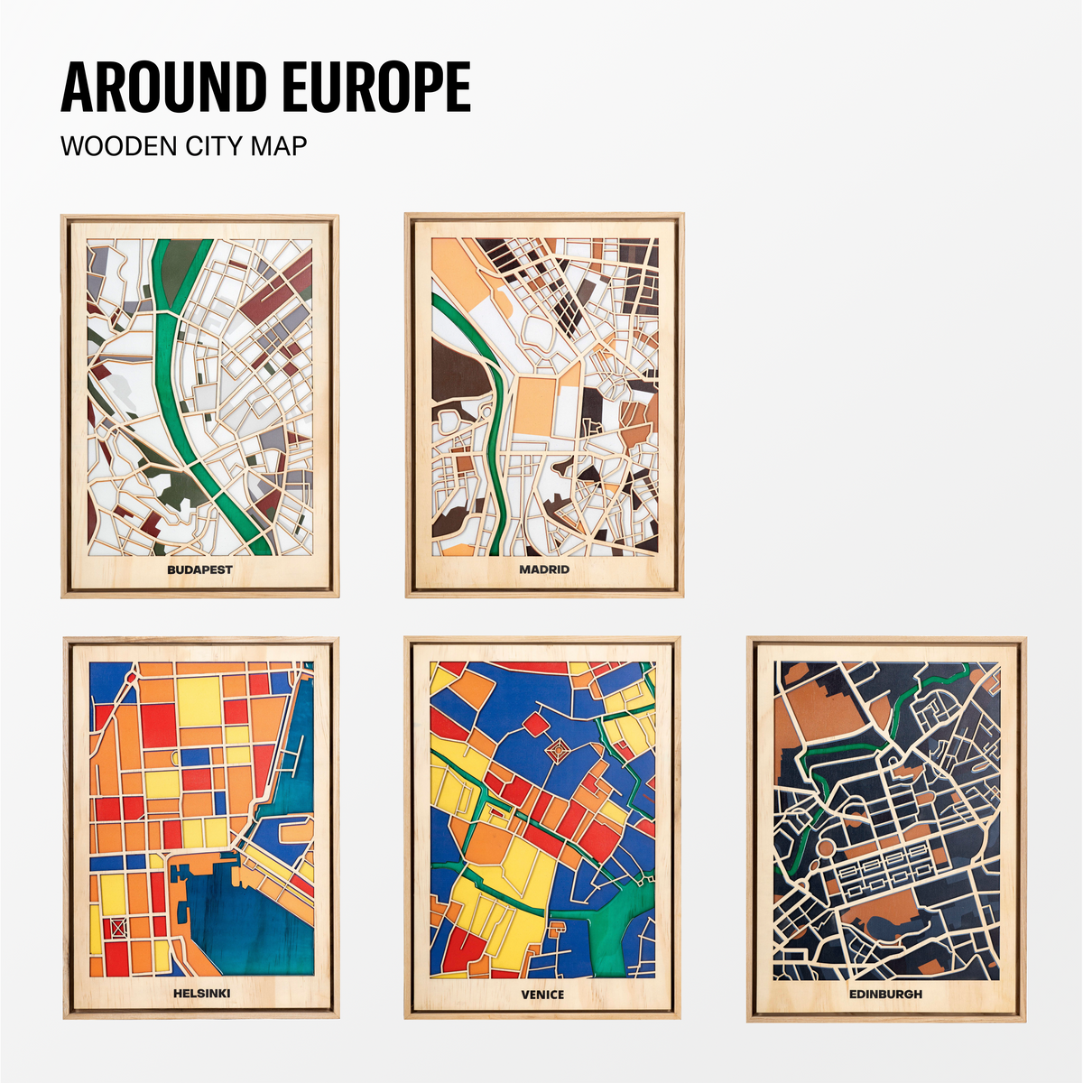 World Wooden City Map - EU Cities