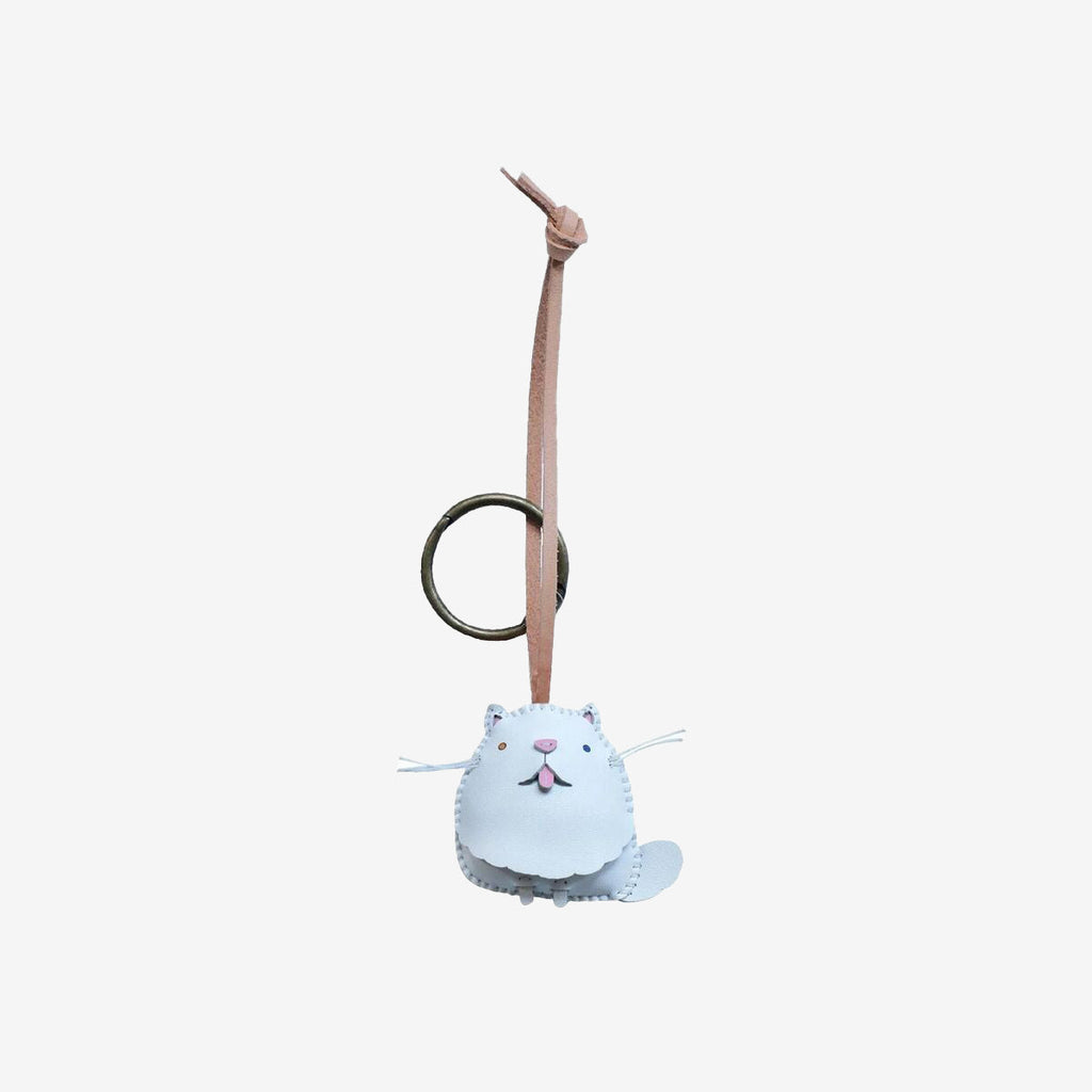 White Cat Leather Bag Charm-559