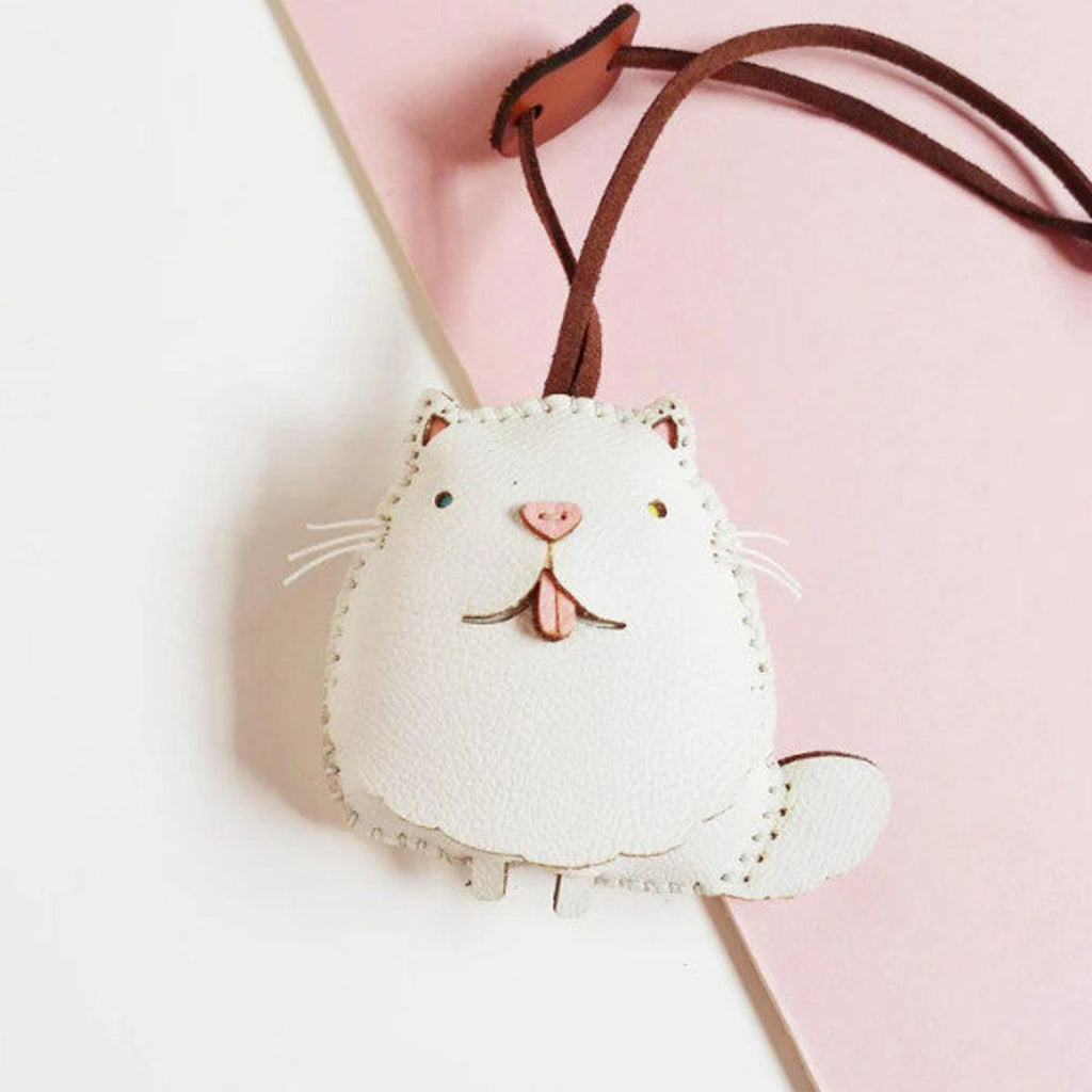  White Cat Leather Bag Charm-560