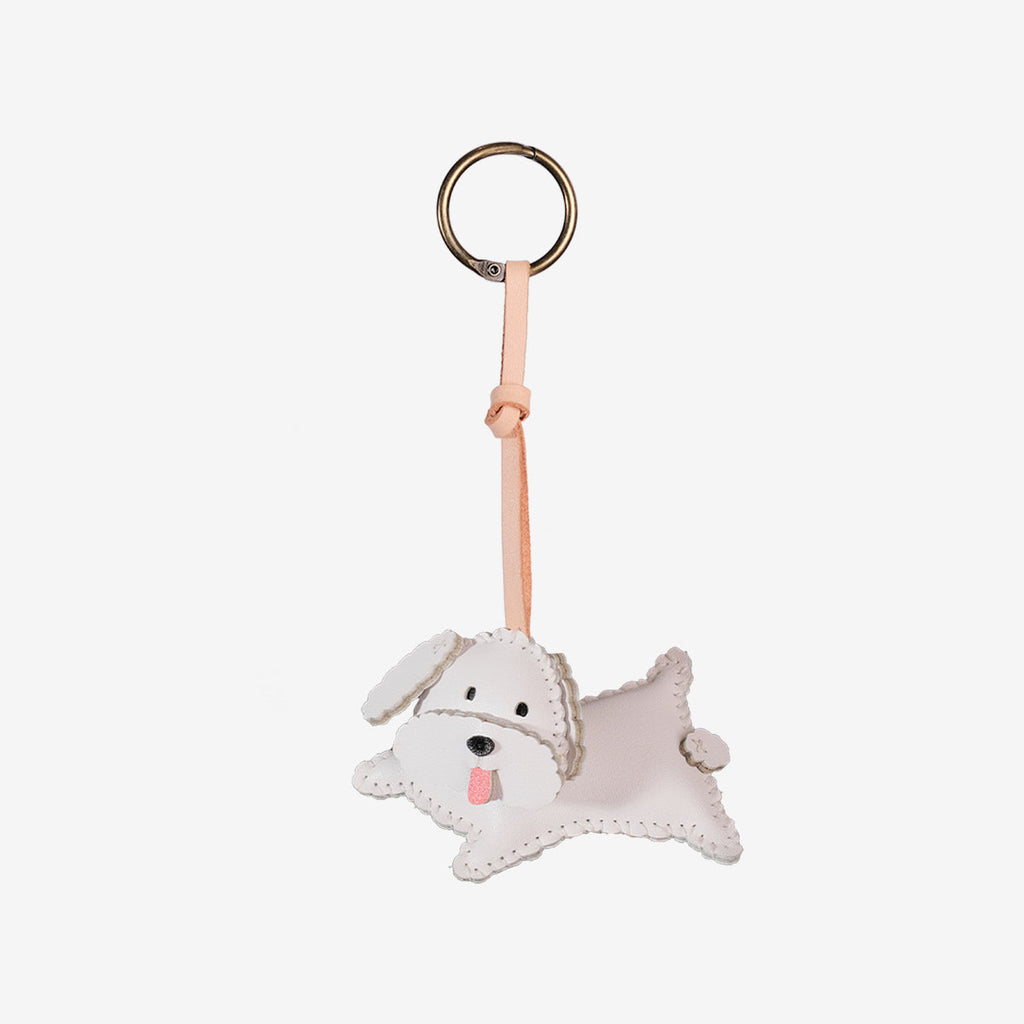 White Poodle Leather Bag Charm-370