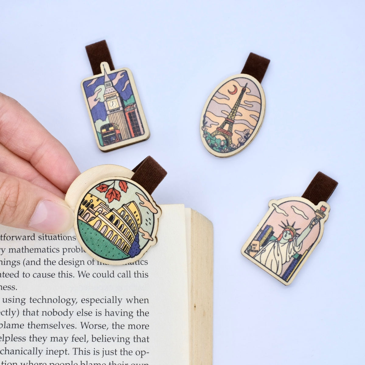Wooden Bookmark (Set 4) - Travel