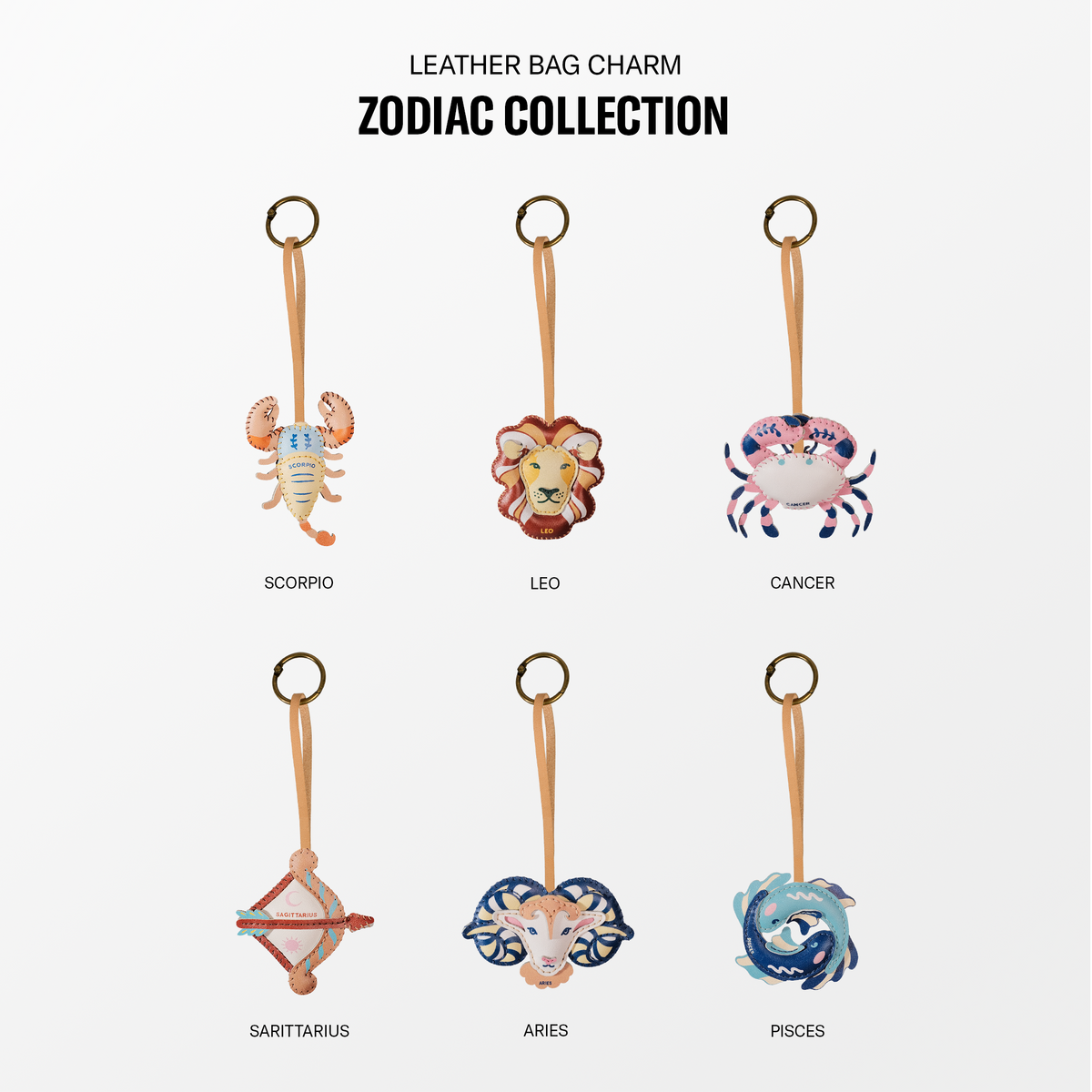 Zodiac Leather Bag Charm