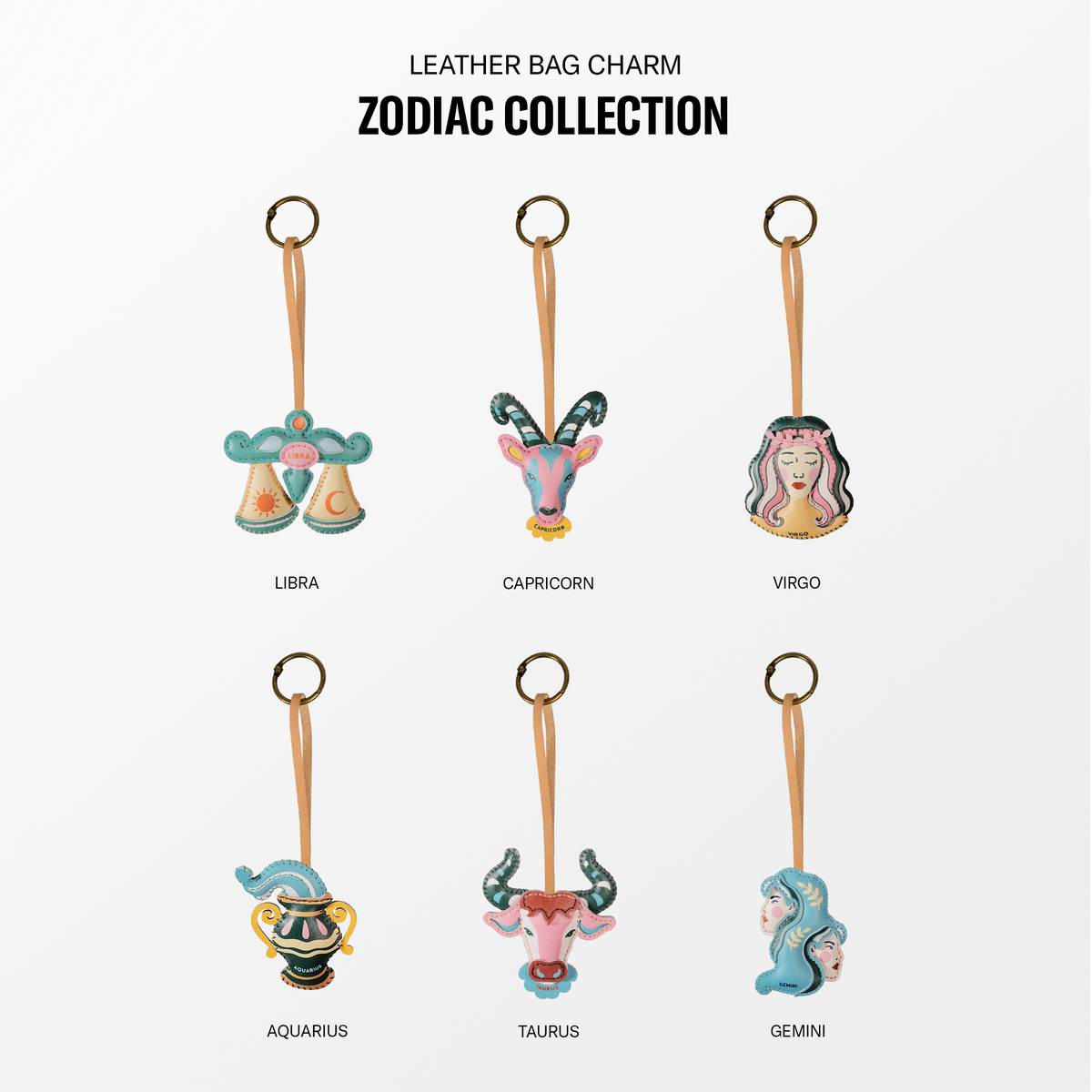 Zodiac Leather Bag Charm